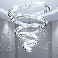 Uzaktan Yeni Lüks Modern Yüzük Büyük Kristal Avize Aydınlatma Büyük Merdiven LED Kristal Kolye Lamba Ev Işık Fikstür