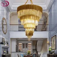 Kronleuchter Luxus Moderne Kristall Kronleuchter für Treppenhaus Große Goldkette Light Fixture Lobby Villa LED Cristal Lampe Wohnkultur Beleuchtung