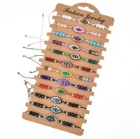 12pcs / Ensembles Evil Eye tressé bracelets pour femmes pour femmes Crystal Crystal Perle Enamel Multi réglable Chaîne de corde de corde Yoga Bijoux de cheville