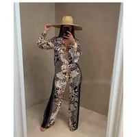 Women&#039;s Two Piece Pants Fall 2021 Commuter Chiffon Straight Tube Suit Street Casual Rich Printed Trouser Shirt And Trousers Two-Piece Set