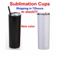 Cups Sublimation Skinny 20oz Blank DIY Stainless Tumblers Insulated Steel Straight Tumbler White Black Beer Coffee Mugs WLL Amuhh
