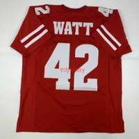Aangepaste nieuwe TJ T.J. Watt Wisconsin Red College genaaid voetbaljersey Voeg een naamnummer toe