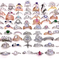 wholesale 30pcs/Lot women&#039;s rings rhinestone crystal zircon stone Jewelry Ring couple gifts wedding bands mix styles fashion party favor