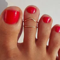 2 teile / satz Korea Zehenring Set V-förmig Gold Einfache Mode Fuß Ringe Für Frauen Weibliche Strand Eleganter Schmuck offener Finger-Cluster
