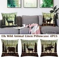 Pillow 4pcs Elk Bear Deer Pine Tree Forest Throw Covers Cotton Linen Pillowcase Home Office BJStore
