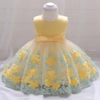 아기 소녀 드레스 태어난 꽃 자수 공주 드레스 첫 번째 1 년 생일 파티 카니발 의상 소녀의