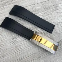 Banda de relógio de silicone de borracha RX 111261 20mm alça de relógio preto macio com fecho de prata