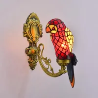European Colored Glass Retro Mirror Headlamp American Garden Bedside Wall Lamp Aisle Red Parrot