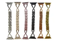 Diamantmetallband x Shape Watch Band Kvinnor Bling Stainless Steel Armband Watchband för Apple Iwatch Series 5 4 1 2 3