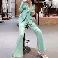 Robe de deux pièces Haute Qualité Hiver Mode 2021 Designer Runway Set Set Femme Bouton Simple Blazer Blazer Pantalon