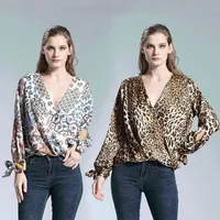 Amazon Explosions Leopard Kläder Chiffon Four Seasons Långärmade Toppar Kvinnors gränsöverskridande skjortor Blusar