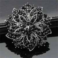 Ing elegante preto flor de cristal casamento vestido nupcial pin broches jóias especiais presente broche vintage para mulheres