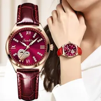 SUNKTA Rose Gold Wine Red Luxury Quartz Women Watch Waterproof Leather Watches Ladies Watches Clock Relogio Feminino+Box 220113