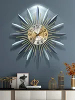 Väggklockor lyx modern klocka stor kreativ metall unik mode blå kvarts horloge murale vardagsrum dekor ei50wc