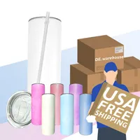 local warehouse!!!sublimation straight tumbler UV color changing tumbler shimmer skinny tumblers Stainless Steel cup double wall with lids and straw USA stock