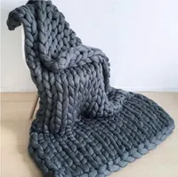 Blankets 2*2m, Dark Grey, Chunky Knit Blanket Handmade Warm Knitting Throw Blanket
