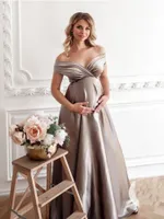 Vestidos de maternidade vestido de casamento de seda vestido po atirar chuveiros de bebê festa noite gravidez Maxi vestido grávida mulheres pogal adereços