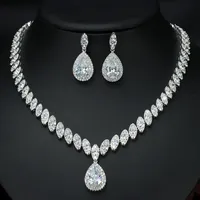 CWWZircons High Quality Cubic Zirconia Wedding Necklace and Earrings Luxury Crystal Bridal Jewelry Sets for Bridesmaids 1040 Q2