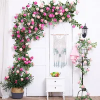 Decorative Flowers & Wreaths 180cm Artificial Vine Fake Rose Peony Rattan Silk Flores Branch Wall Hanging Garland Background Home Party Wedd