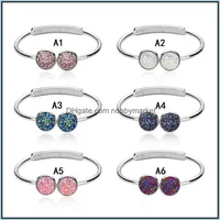 Cuff Bracelets Jewelry Top Quality Druzy Bangles Round Natural Geode Stone Rhinestone Pave Drusy Charm Expandable Wire For Women Fashion Dro