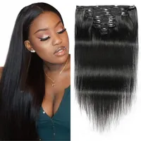 Malaysian Machine Remy Clip In Human Hair Extensions Full Head Natural Black 8 teile / satz 8 bis 24 Zoll
