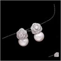 Lovely Diamond Zircon Camillia Flower Pendientes de perlas para mujer Girls Super Brillo InS Moda Diseñador de lujo 925 Post C6st J74sa