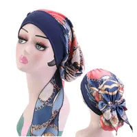 Bufandas Moda Mujeres Chiffon Musulmán Hijab Caps Flower Print Turban Bonnet Islámico Ladies Head Bufanda Wrap Bajo Turbante