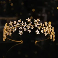 Golden Band Zircon Rhinestone Leaf Bride Wedding Accessories Lyx Headband Hair Hoop Tiara Headpiec