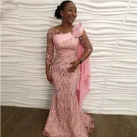 2022 Robe de soirée africaine Robe African Col APPLIQUES Dentelle robe de bal avec illusion manches longues ASO EBI WMEN GOWNS PLUS