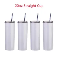 US Stock!!! 20oz sublimation Mug straight tumblers blanks white Stainless Steel Vacuum Insulated Slim DIY 20 oz Cup Car Coffee Mugs 50cups/box