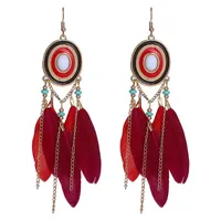 Summer Bohemian Pink Feather Earrings for Women Vintage Dream Catcher Hollow Alloy Earrings Brincos Indian Jewelry