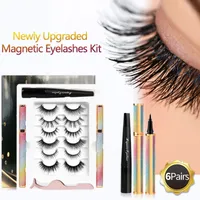 2021 Top 6 paar Onzichtbare Magnetische Mink Eyelashes Magic Make Up Kits 3 Tubes Eyeliner Herbruikbare Valse wimpers 3D Natuurlijk Look Charmant en Dikte Easy Draag Geen lijm