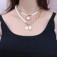 Anhänger Halsketten Japan und Südkorea Schlangenkette Perle Porträt Halskette Mode Feminine Doppelzubehör