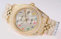10 Style Mäns Färgglada Diamond Watch Män Automatisk 2824 ETA Klockor Arabiska Inlägg Gypsophila Dial Datum Designer Gult Guld Jubileum Armband Armbandsur