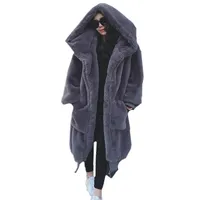 Abrigo de piel de invierno de gran tamaño Mujer Parka Chaqueta cálida larga Abrigos con capucha Sudaderas con capucha Outwear Poderwear Casaco Feminino