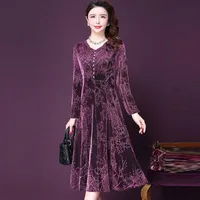 Casual Dresses High-End Mother&#039;s Dress 2021 Autumn Middle-Aged Women&#039;s Slim Over The Knee V-Neck Plus Size 5XL 713
