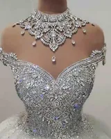 Sparkle Crystal Vestidos Novia 2022 Bröllopsklänningar High Neck Luxury Bridal Gowns Backless Beaded Princess Robe de Marie