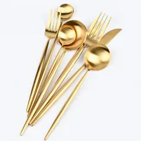 Gold Coussin De Mariage Doserie Gold Cutlery Couture Couteau Fourche Cuillère en acier inoxydable Vaisselle Argenterie