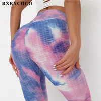 Women&#039;s Leggings RXRXCOCO 15%Spandex Bubble BuHigh Waist Seamless Printed Fittness Push Up Sport Elastic Pants Tie Dye Women