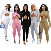 Projektanci Kobiety Ubrania T Koszulki 2021 Krzyż Neck Solid Color Slim Fit Yoga Suit Wczesnym Jesień Nowy Kombinezon
