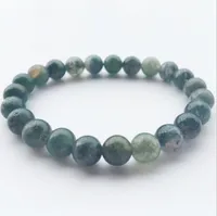 Bracelets de charme 8mm perles mousse herbe agaille naturelle pierre ronde ronde bracelet verte mode cristal bijoux braceliers