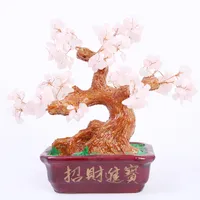 Feng Shui Crystal Lucky Tree Дара натуральные розовые кварцевые кристаллические драгоценные камни деревьев для богатства для богатства