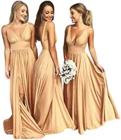 Sexy Meerjungfrau Stretchy V-Ausschnitt lange Brautjungfer Kleid mit Taschen Plus Frauen ärmelloses Robe de Soiree Bodenlangen Abendkleider Vestido de Festa
