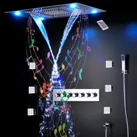 Bathroom LED Multifunctions Shower Head Set Rain Mist Waterfall Massage Bluetooth Music Thermostatic High Flow Faucet Sets