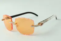 2021 Diseñadores únicos Gafas de sol 3524023 Sin fin Los cortes de diamantes Lente Templos de cuernos de buey híbridos naturales, gafas, tamaño: 58-18-140mm