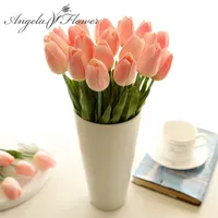 21PCS LOT pu mini tulip flower real touch wedding artificial silk home decoration el party 210825