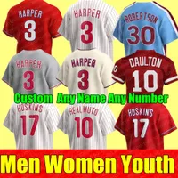 Nowe Mężczyźni Kobiety Bryce Youth 2021 2022 Koszulki baseballowe Darren Darkon Filadelfia Harper Maikel Franco Rhys Hoskins Aaron Phillies Nola Mitch Schmidt Jersey