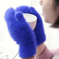 Five Fingers Gloves 2021 Wool Female Winter Mittens Factory Outlet Fur Warm Women Girls