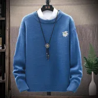 Мужские свитера хризантемы шаблон свитер круглые шеи прямые трубки пятно досуга голубое молодость обычный с длинным рукавом осень и зима