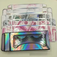 50pcs Cheap Rectangle Cardboard Pink Dollars False Eyelashes Packaging Empty Paper Lash Box Mink Eye Lash Packaging Case